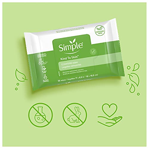 Simple Kind to Skin Facial Wipes Gentle and Effective Makeup Remover Cleansing Free from color and dye, artificial perfume and harsh chemicals 25 Wipes
