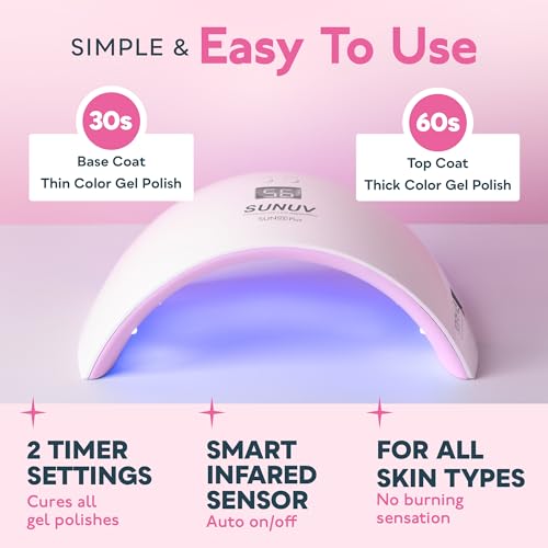 SUNUV SUN9X Plus UV LED Nail Lamp Pink with Top Gel and Base Gel