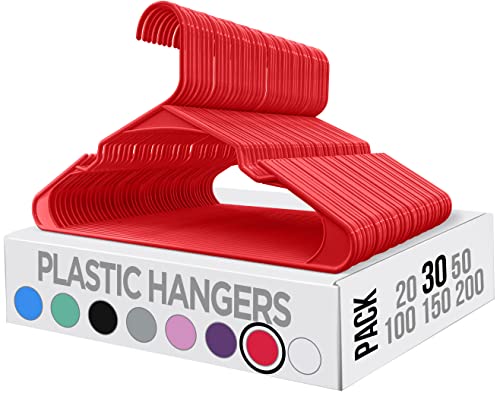 Utopia Home Clothes Hangers 30 Pack - Plastic Hangers Space Saving - Durable Coat Hanger with Shoulder Grooves (Red)