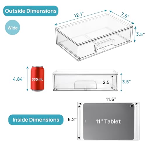 Vtopmart 12.1''W Clear Stackable Storage Drawers,2 Pack Acrylic Plastic Organizers Bins for Makeup Palettes, Cosmetics, and Beauty Supplies,Ideal for Vanity, Bathroom,Cabinet,Desk Organization