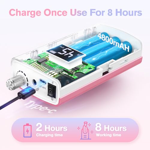 Beloving Portable Nail Drill Professional, 45000RPM Rechargeable Nail Drill Electric File Machine for Acrylic Gel Polish Remover, Cordless Nail Kit for Manicure Pedicure with 11 Bits for Salon Home