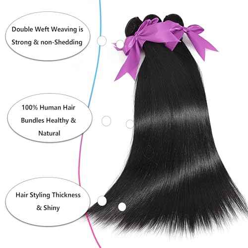 12A Human Hair Bundles 18 20 22 Inch Straight Bundles Human Hair 100% Unprocessed Brazilian Virgin Weave 3 Bundles Deals Thick & Tangle Free¡¦