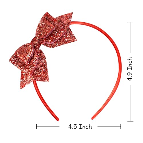 Amybasic Red Glitter Sequin Bow Hairband: Shimmering Bow Knot Design on Durable Plastic Headband-Perfect Kid's Hair Accessory(1 Piece)