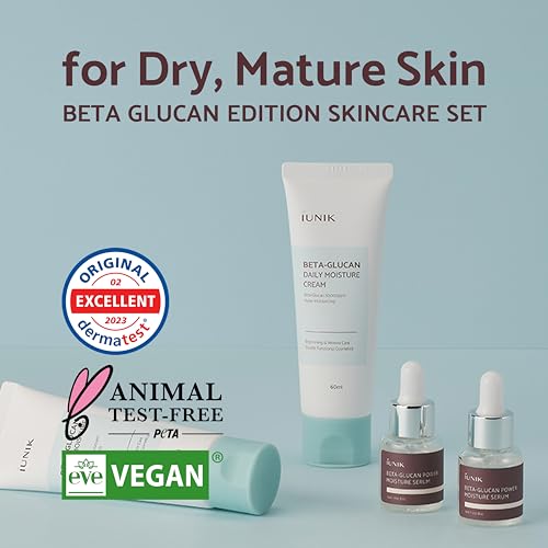 iUNIK Beta-Glucan Edition Skincare Set (Cream 2.02 fl.oz. & Mini Serum 0.51 fl.oz.) - Featuring the Powerful Beta-Glucan to Moisturize, Revitalize, and Reinforce the Skin with EWG-Green Ingredients