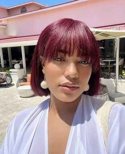 Atikual Bob Wig with Bangs Human Hair Wigs Glueless Wigs Straight Layered Bob Wigs with Bangs 3x1 Transparent Lace Bob Wigs for Women 14Inch 99J
