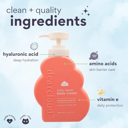 dearcloud Daily Repair Body Cream ? Pomegranate White Tea ? Vitamin E & Hyaluronic acid - Korean Moisturizer & Body Lotion for Dry Skin (16 fl oz)