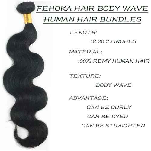 12A Body Wave Human Hair Bundles 18 20 22 Inch 100% Unprocessed Brazilian Virgin Hair Bundles Natural Black (18 20 22,Body Wave)