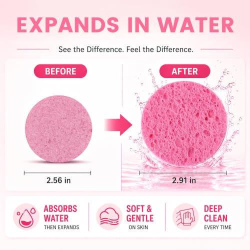 100-Count Natural Cellulose Facial Sponges for Cleansing & Makeup Removal