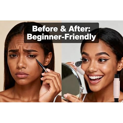 Rotating Eyeliner Stamp Pen - Winged Eyeliner Stamp for Perfect Winged Cat Eye, Dual-ended Wing Liner Stamp with Liquid Eyeliner, Waterproof & Smudge-proof, Quick Dry Eye Wing Stamp for Beginners