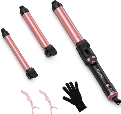 MESCOMB Blush Red Automatic Curling Iron 1 Inch with 3 Interchangeable Barrels