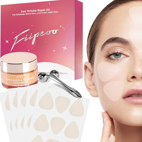 Wrinkle Patches for Face Overnight ? Anti Wrinkle Facial Patches with Retinol Collagen Cream & Face Massager Kit for Forehead, Frown, Smile Lines & Crow¡¯s Feet