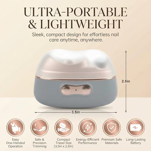 Electric Nail Clipper with 2 Speeds & UV Light, 2026 New 4 in 1 Electric Nail Trimmer with Nail Clip Storage, USB Rechargeable Automatic Nail Clipper for Babies, Seniors and Adults - Gray