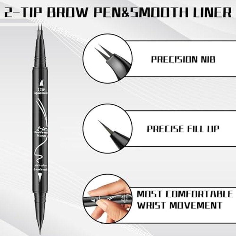 2-in-1 Curved Eyebrow Pen & Eyeliner - Waterproof, Smudge-Proof