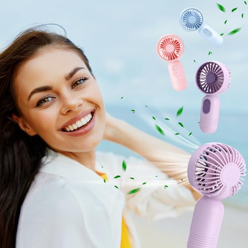 Rossesay 6Pcs Mini Portable USB Fan, 3-Speed, Blue Pink Purple Bundle