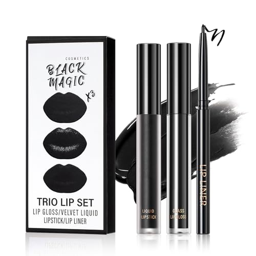 3-in-1 Black Velvet Lipstick Set with Liner & Gloss