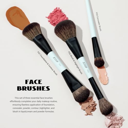 Jessup 10-Piece Makeup Brush Set with Dual-Ended Brushes, Bright Cyan
