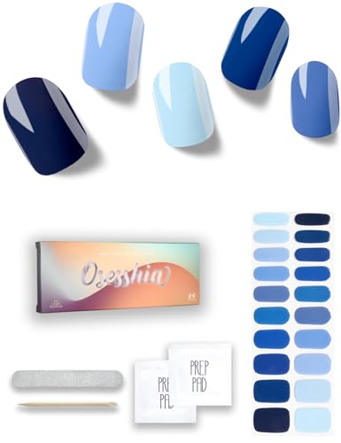 Osesshia Semi Cured Gel Nail Strips, 20 pcs Nail Wraps, Glaze Gel Nail Stickers, Salon Quality French Manicure, Full Decal Gel Polish Strips, Long Lasting SCG, UV Lamp Required (Aegean Coast)