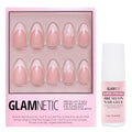 Glamnetic Press On Nails & Brush On Nail Glue Bundle - All Time Love | Short Almond Fake Nails with French Tips and Leaf Accents | 15 Sizes - 30 Nail Kit with Glue | Reusable, Salon-Quality Fake Nail