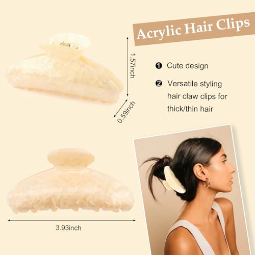 Vovii 4-Pack Acrylic Hair Claw Clips for Women - Champagne, Brown, Beige, Red