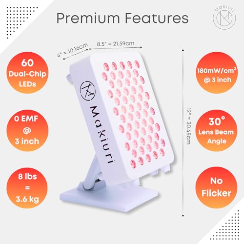 Makiuri Red Light Therapy Panel - 60 LEDs, 5 Wavelengths