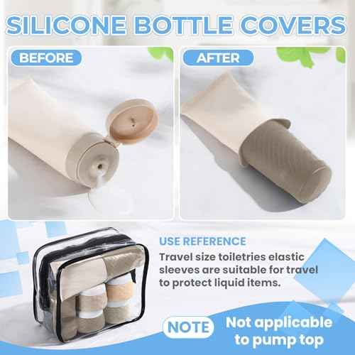 16Pack Travel Bottles for Toiletries, TSA Approved Travel Size Toiletries Containers Set, Silicone Leak Proof Refillable Bottles Elastic Sleeves Creams Jars Accessories Kit W/Clear Bag (Cream)