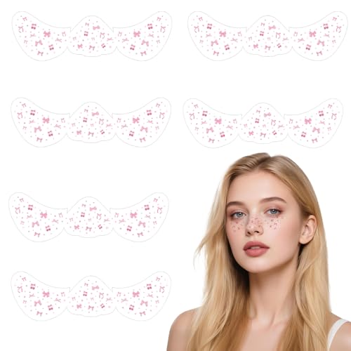 6pcs Pink Bow Face Freckle Tattoo Stickers, Waterproof Temporary Tattoos for Women & Girls Perfect for Makeup St. Patrick's & Costume Parties