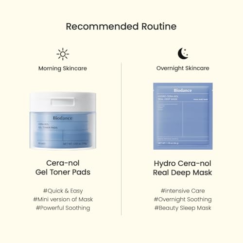 BIODANCE Cera-nol Day & Night Gel Duo: Ceramide Panthenol Mask & Gel Toner Pads Set, Korean Skincare Set for Moisturizing, Hydrating, Soothing, Korean Skin Care, Skin Care Routine Set