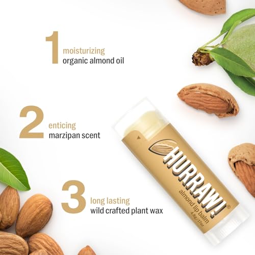 Hurraw! Almond Lip Balm, 2 Pack: Organic, Certified Vegan, Cruelty and Gluten Free. Non-GMO, 100% Natural Ingredients. Bee, Shea, Soy and Palm Free. Made in USA
