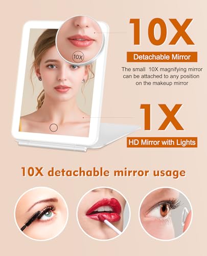 FUNTOUCH Rechargeable Travel Makeup Mirror with 10X Magnification