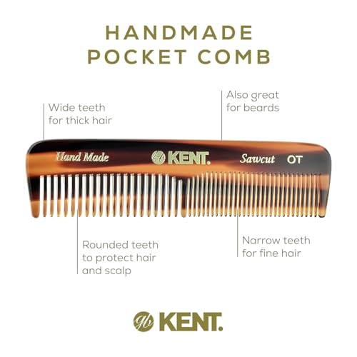 Kent OT Pocket Comb - Handmade Fine and Wide Tooth Hair Comb for Men, Women, and Kids - Travel, Beard, and Mustache Comb - Saw Cut and Hand Polished Made in England