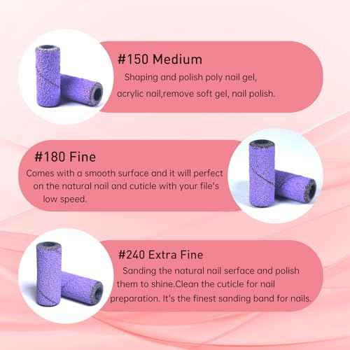 Small Sanding Bands Nail Drill Bits, Corfulra 200PCS Sanding Bands for Nail Drill with 2 3.1mm Mandrel bits, 150 Fine Grit Nail File for Acrylic Nails Gel Manicures and Pedicure, Purple
