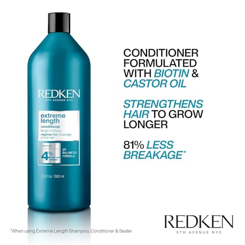Redken Extreme Length Biotin Conditioner For Longer Hair ? Promotes Healthy Hair Growth, Strengthens & Detangles Damaged Hair, Infused With Biotin & Castor Oil?