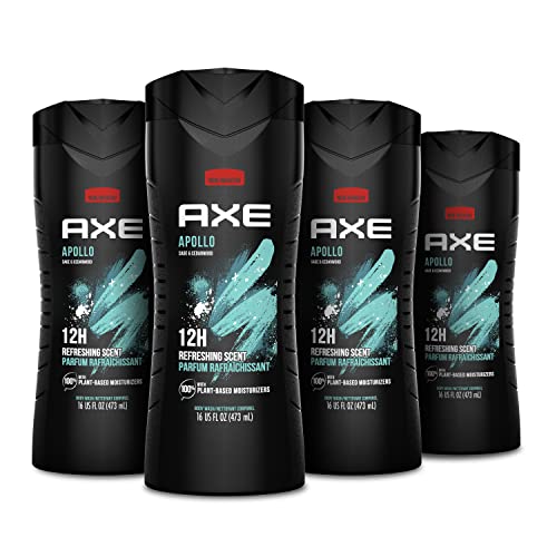 AXE Body Wash Apollo 4 Count for Long Lasting Freshness Sage & Cedarwood Men's Body Wash & Apollo Antiperspirant Deodorant Stick For Men Sage & Cedarwood 48 Hr