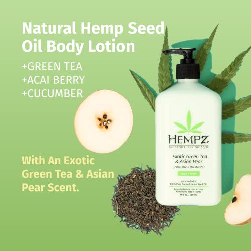 Hempz Body Lotion - Green Tea & Asian Pear Daily Moisturizing Cream,Shea Butter Body Moisturizer - Skin Care Products,Hemp Seed Oil - Large,(Pack of 2)