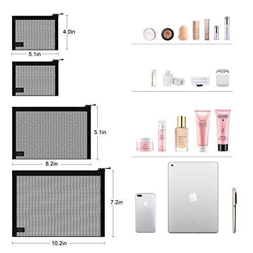 Mesh Makeup Bag with Zipper - 4 Piece Cosmetic Organizer Set