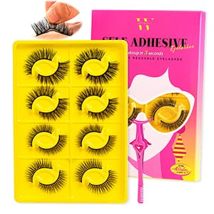 Self Adhesive Eyelashes Lash Clusters 8 Pairs Reusable Adhesive Eyelashes,No Glue Needed,No Sticky Residue Lashes with Tweezers for Diy Lashes Extension at Home by WLFRHD(4Styles08,D-Mix8-18mm Kit)