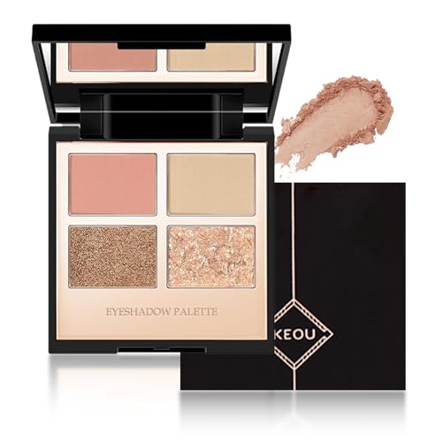 4 Colors Gold Eyeshadow Palette,Glitter Pink Brown Eye Shades,Glossy Shimmer Eyeshadow Palette Neutral Daily Eyeshadow Makeup High Pigment Smooth Powder