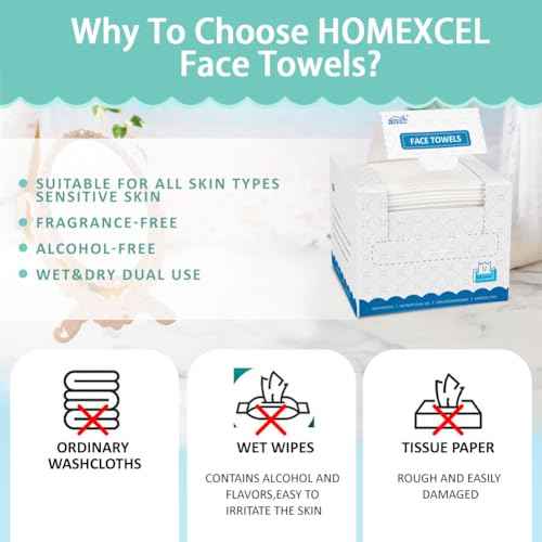 HOMEXCEL Face Towels, Disposable Face Towelette, Biodegradable Makeup Remover Dry Wipes 50 Count, Super Soft Clean Facial Towels Wash Cloth for Sensitive Skin