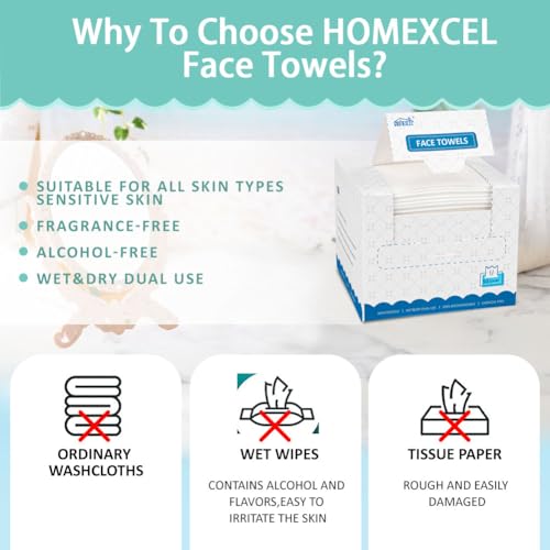 HOMEXCEL Disposable Face Towels, Ultra Soft & Absorbent 50 Count