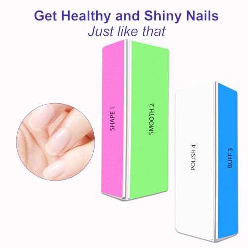 4 Way Nail Buffer Block (2 Pcs), Nail Shine Buffers Blocks Files for Natural and Acrylic Nails Smoother Buffing Block Polisher Fingernail File Buffer 120/240/600/3000 Grit for Buffing Shinning