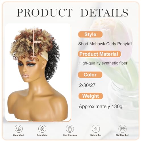 Mohawk Kinky Curly Ponytail Extension with Clips – Natural Black Mix