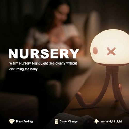 Rechargeable Pink Jellyfish Night Light for Kids Nursery - Soft Silicone Touch & Touch Control