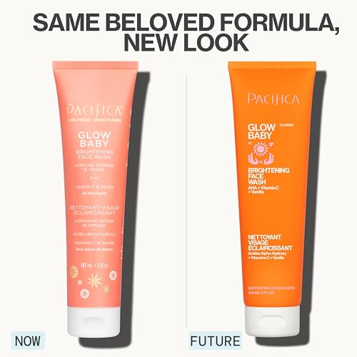 Pacifica Glow Baby Brightening Facial Cleanser 5oz ? Vitamin C & Glycolic Acid (AHA) Face Wash for Radiance ? Daily Cleanser for Anti-Aging Exfoliating for Smooth, Even Glowing Skin Vegan Clean Beauty