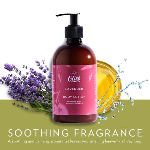 100% Pure Olive Oil Body Lotion with Lavender Scent ? Made with Natural Ingredients | Gentle Hydration & Nourishing Care for Soft, Smooth, Healthy-Looking Skin | 500ml Pump Bottle