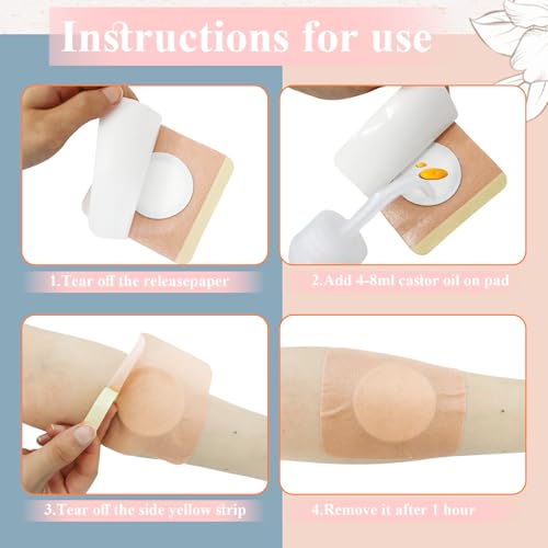 40pcs Castor Oil Patches, Urknall Castor Oil Pack Wrap Organic Cotton Belly Button Patches for Caster Oil Self-Adhesive Pads Belly Patch Anti Leakage Design No Wash & Portable