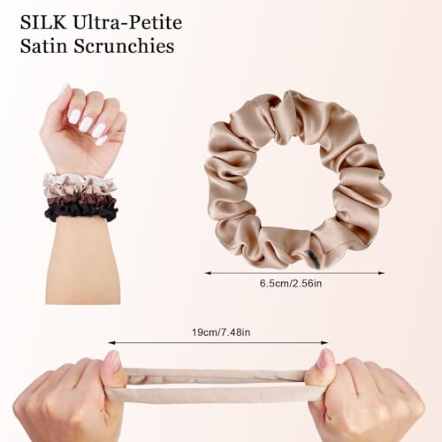 Seven Style Small-Neutral Ultra-Petite Satin Scrunchies 8PCS No Damage Hair Ties