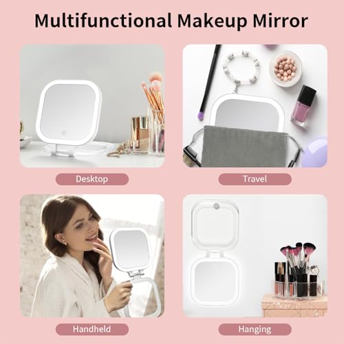 DESCHEN 10X Magnifying Travel Makeup Mirror with Rechargeable LED