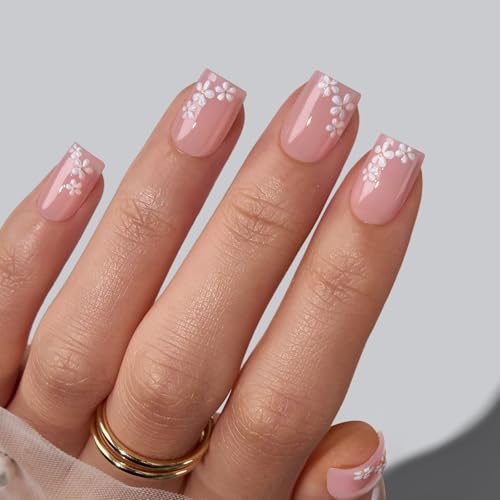 BTArtbox Press On Nails Short Square Pink 32Ct Kit