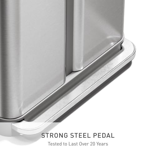 simplehuman Brushed Stainless Steel Step Recycler 58L Dual Compartment Trash Can with Steel Lid