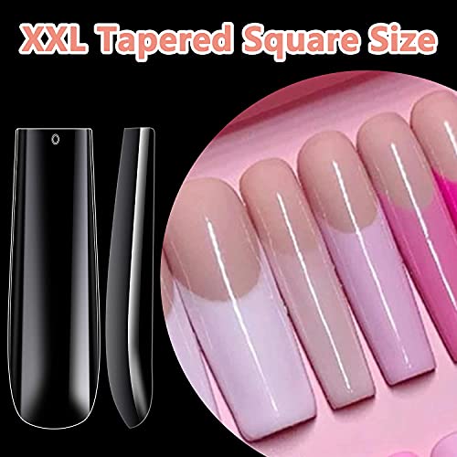 INENK 3XL Tapered Square Full Cover Nail Tips,360Pcs Clear XXXL Extra Long Straight Nail Tips for Acrylic & Press On nails, Manicure Tools Salon Home DIY (12 Sizes)